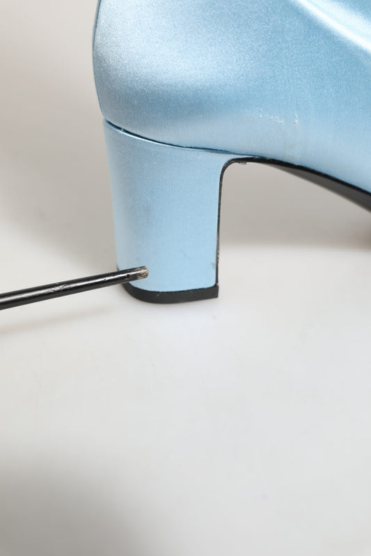 Light Blue Satin Knee High Boots Shoes