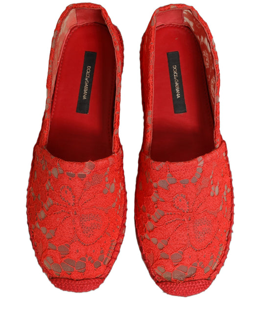 Red Taormina Lace Espadrille Flats Shoes