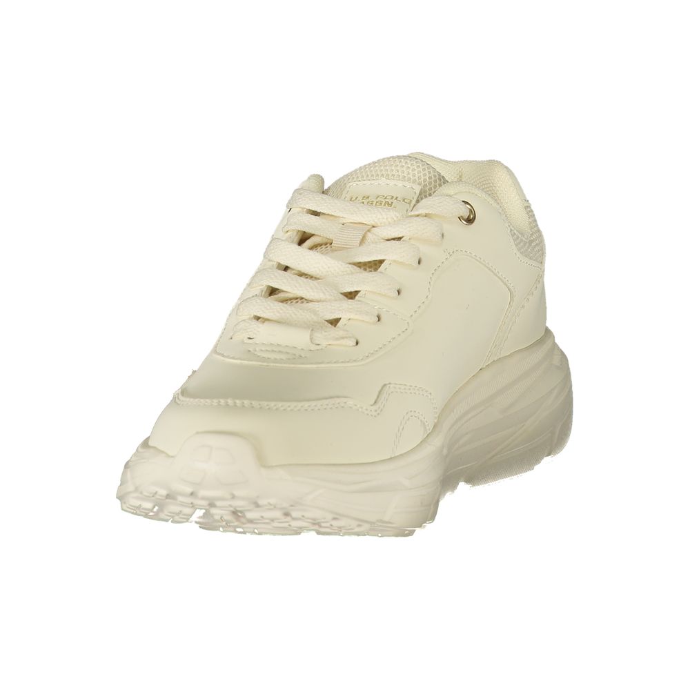 White Polyester Athletic Sneakers