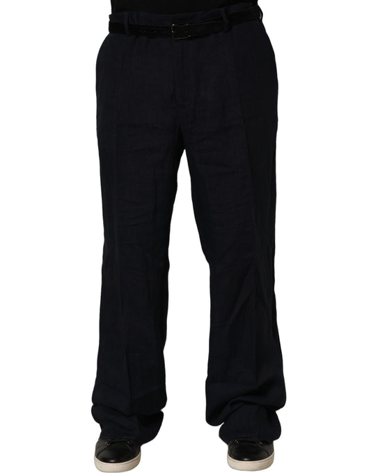 Black Linen Straight Leg Dress Trouser Pants