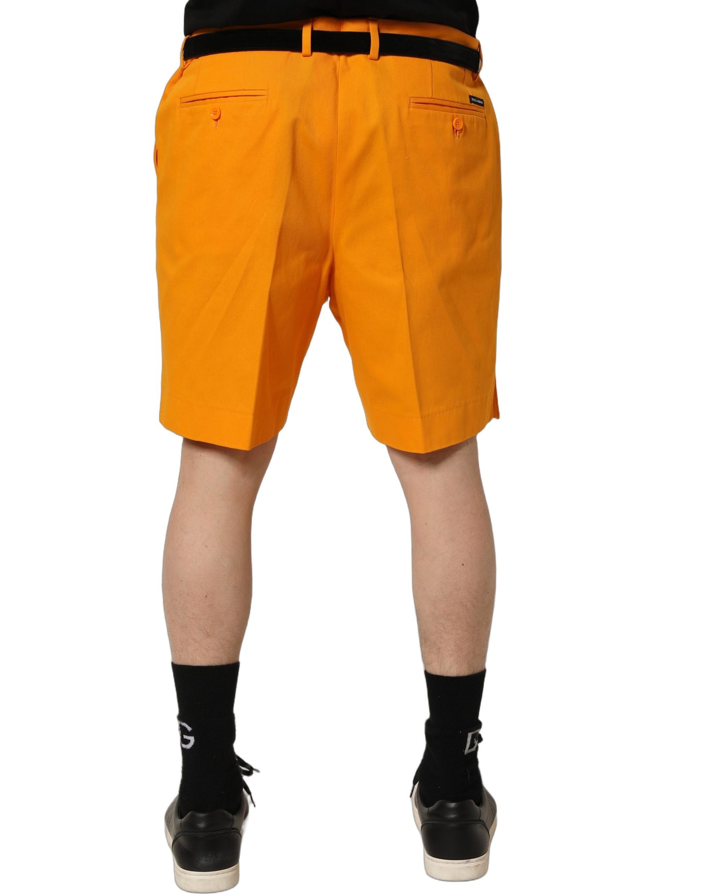 Orange Cotton Pleated Chino Bermuda Shorts