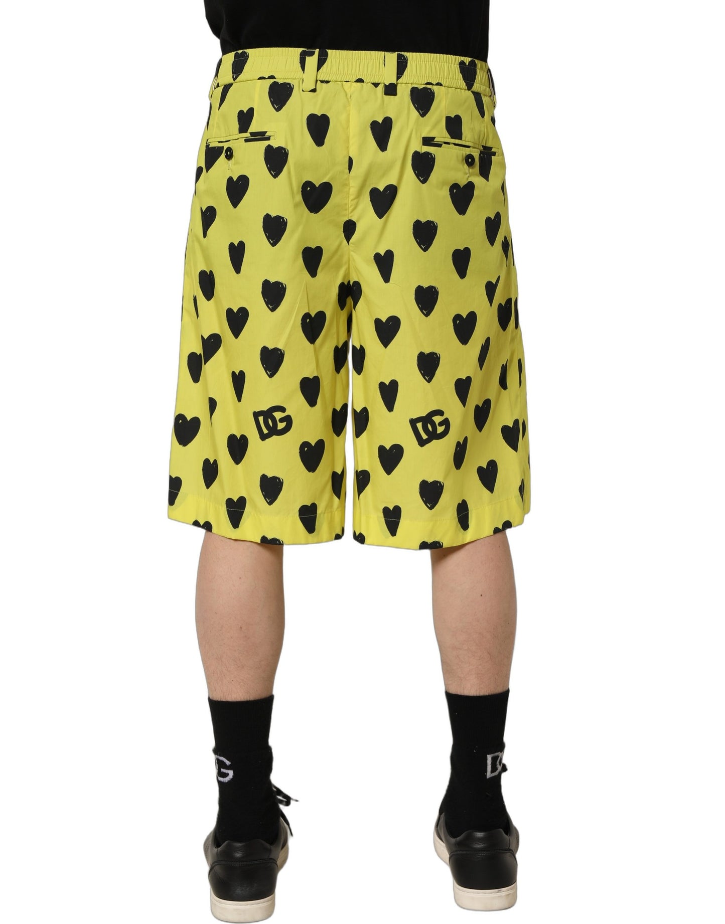 Yellow Cotton Heart Print Men Bermuda Shorts