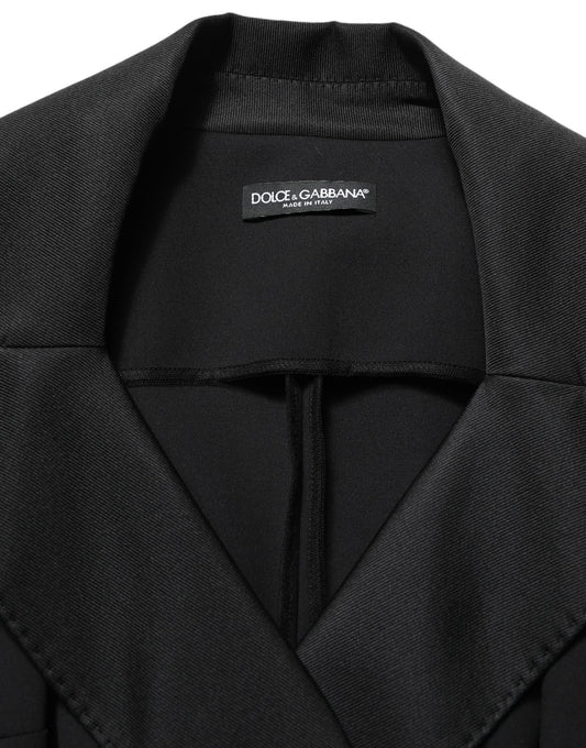Black Nylon Double Breasted Coat Jacket