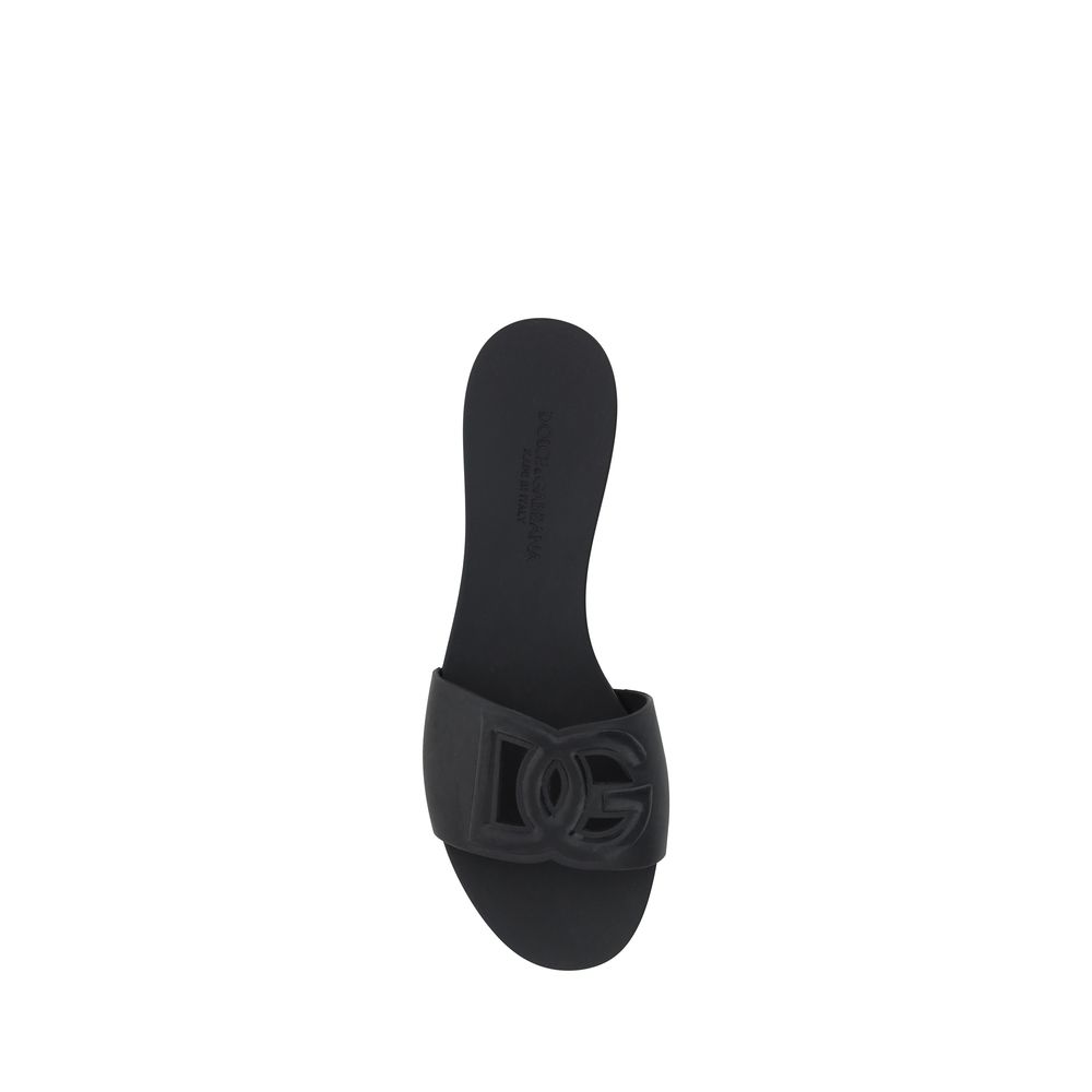 Black Rubber Flat Sandals