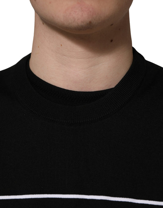 Black Graphic Logo Crew Neck Wool Pullover Sweater