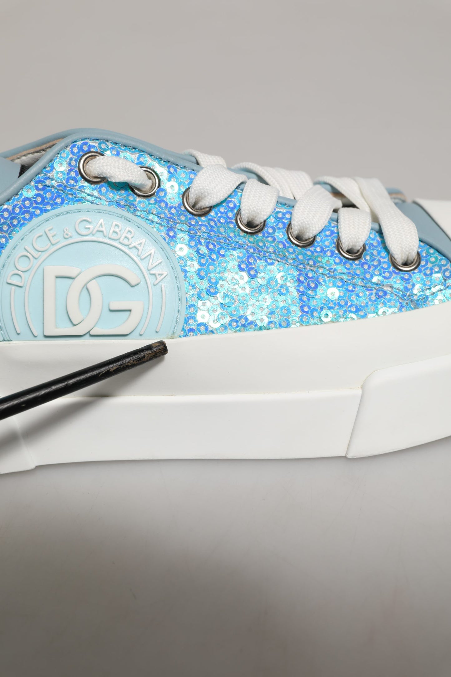 Blue White Sequin Logo Low Top Sneakers Shoes