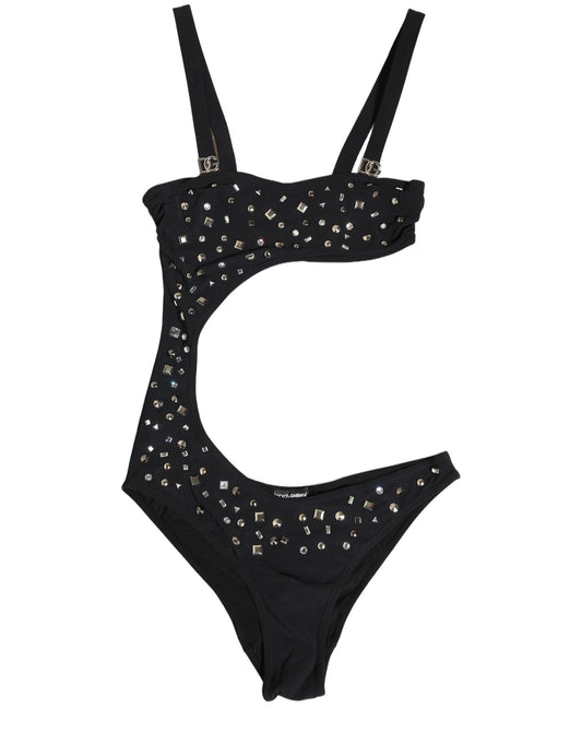 Black Embellished Cutout Bandeau One Piece Swimwear