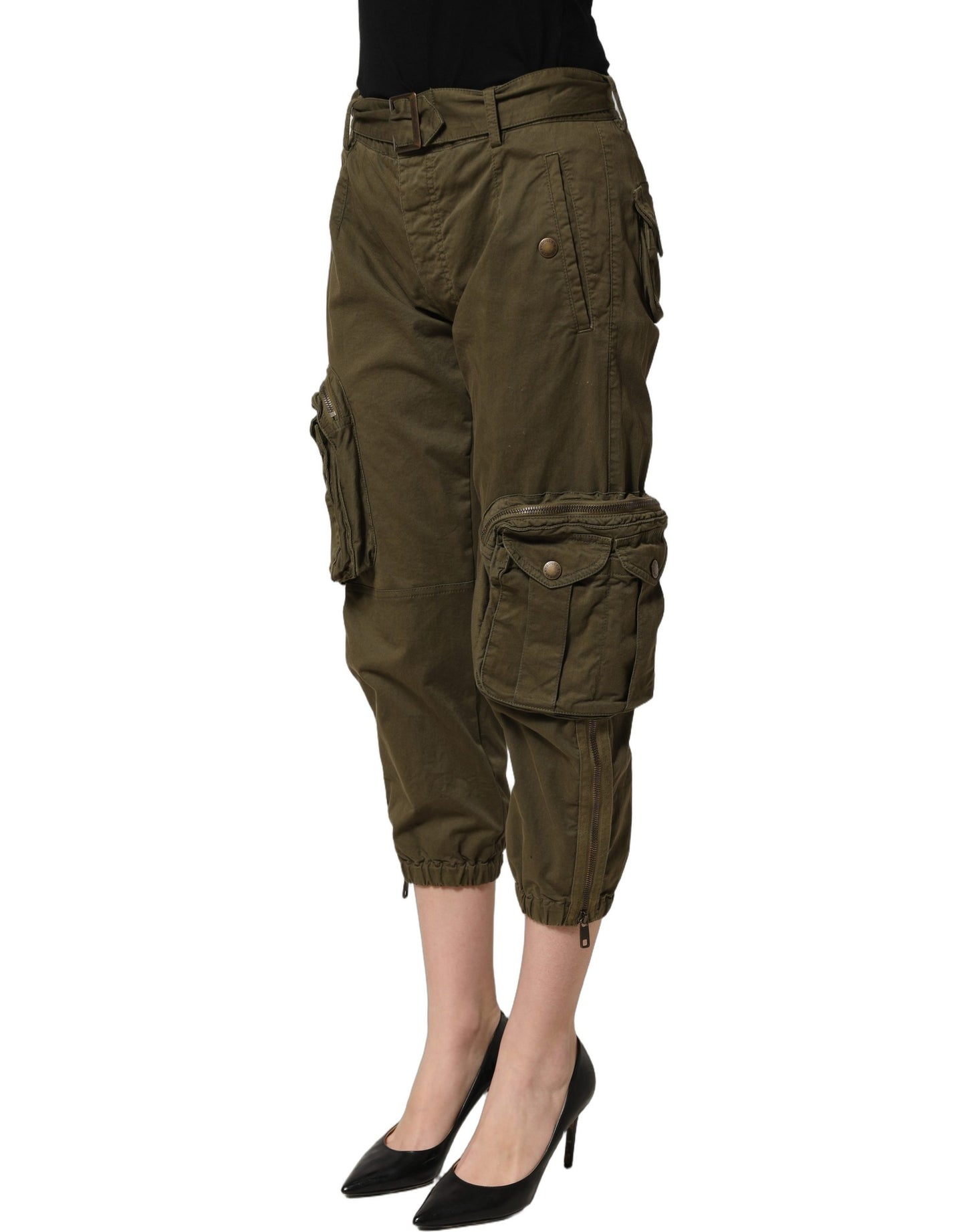 Olive Green High Waist Cargo Trouser Pants