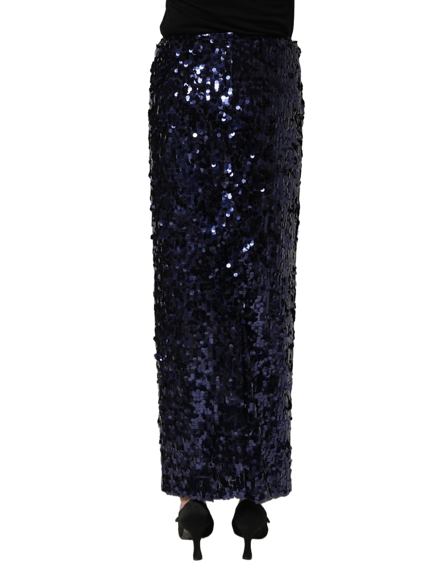 Blue Sequin High Waist PencilCut Midi Skirt