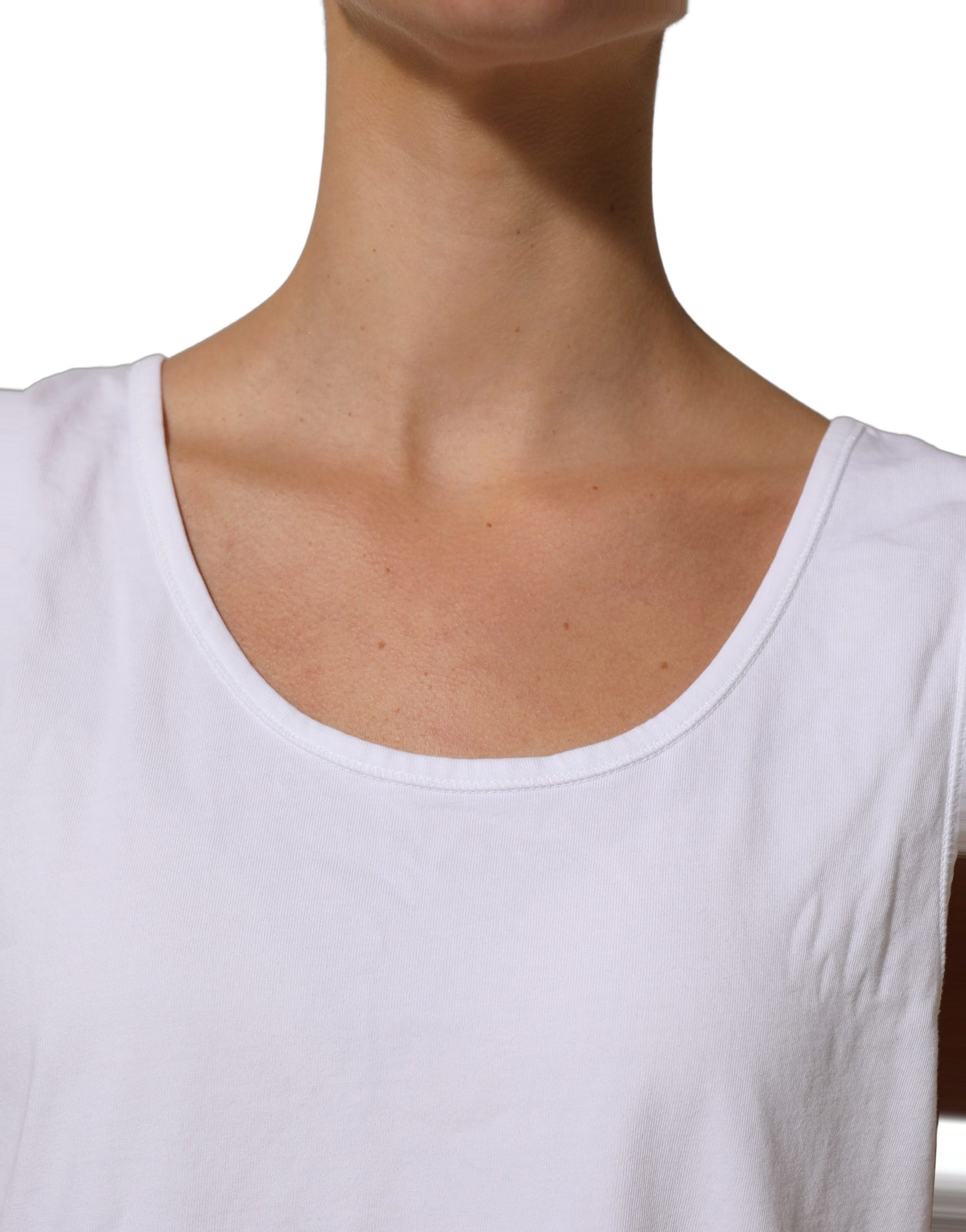 White Cotton Round Neck Sleeveless Tank Top