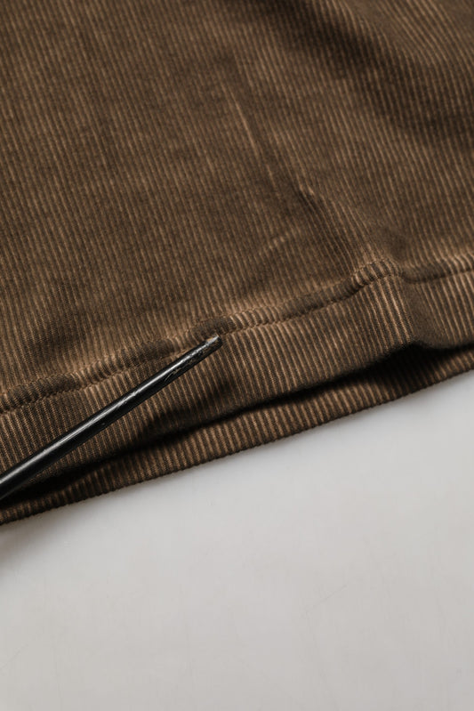 Brown Cotton Buttoned Henley Pullover Sweater