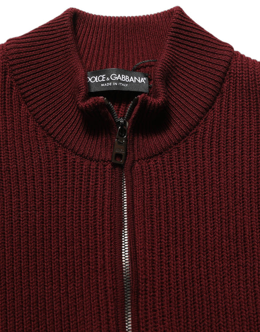 Burgundy Wool Half Zip Men Pullover Sweater