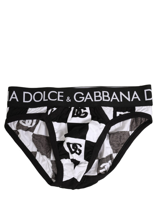 Black White Logo Checkered Midi Brief Underwear