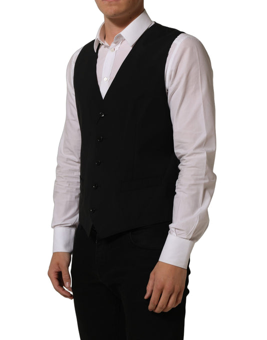 Black Wool Stretch Waistcoat Formal Dress Vest