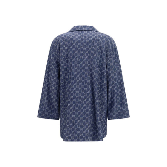 Blue Cotton Full-Length Jacket