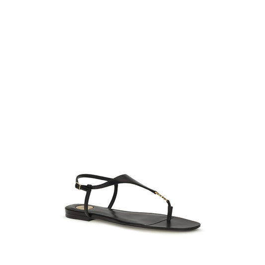Black Calf Leather Bos Taurus Flat Sandals