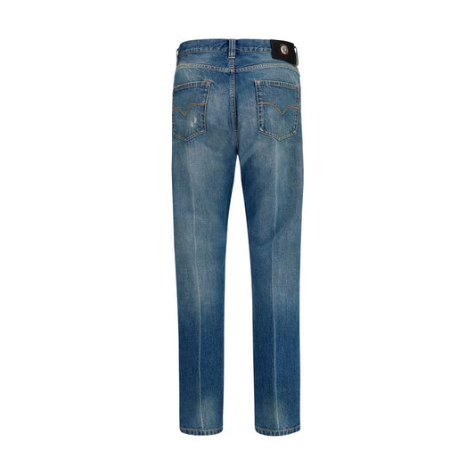 Blue Cotton Straight-Leg Jeans