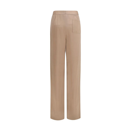 Beige Silk Casual Pants