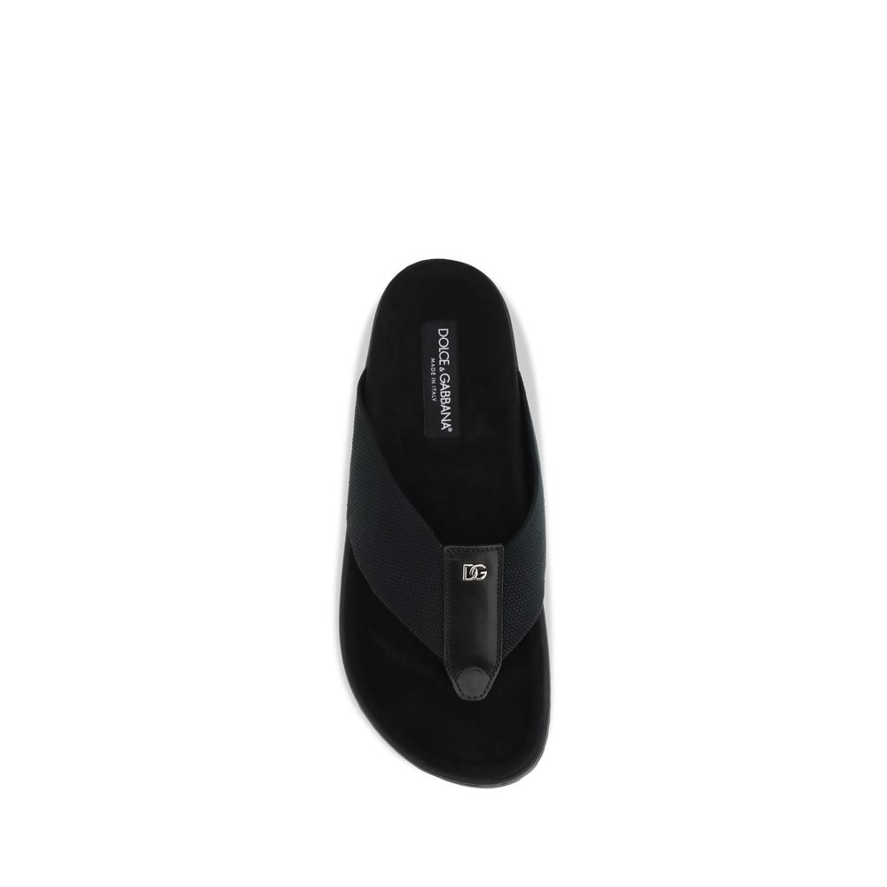 Black Polyester Flip-Flop Sandals