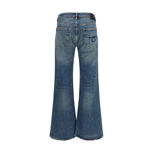 Blue Cotton Flared Jeans