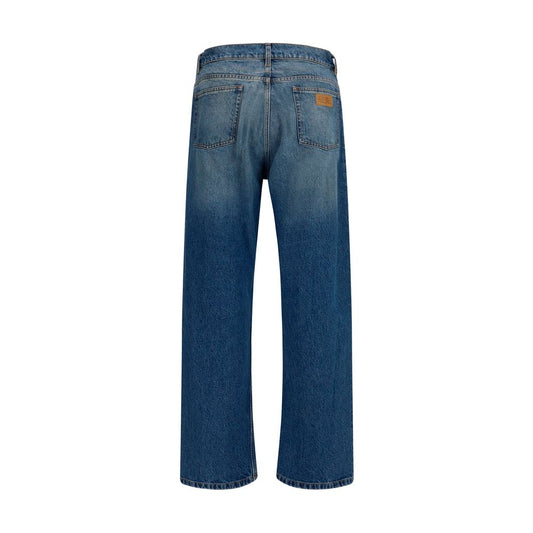 Blue Cotton Straight-Leg Jeans