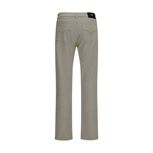 Beige Cotton Tapered Jeans