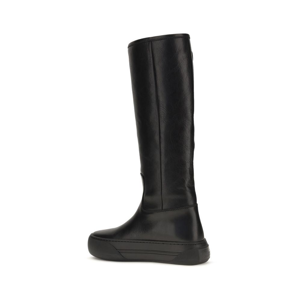 Black Calf Leather Bos Taurus Flat Boots