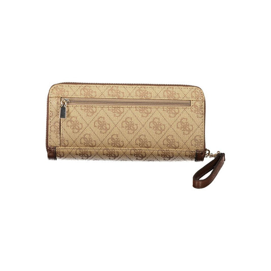 Beige Poliuretano Womens Wallet With Zip Closure