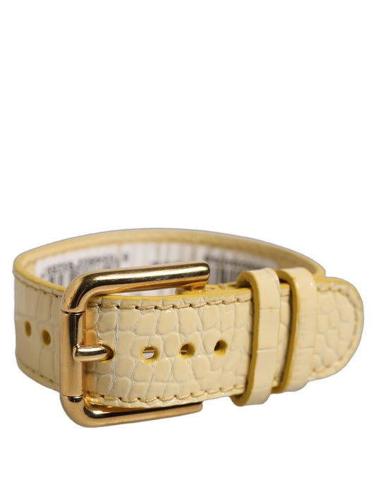 Beige Embossed Leather Gold Buckle Belt Strap Bracelet