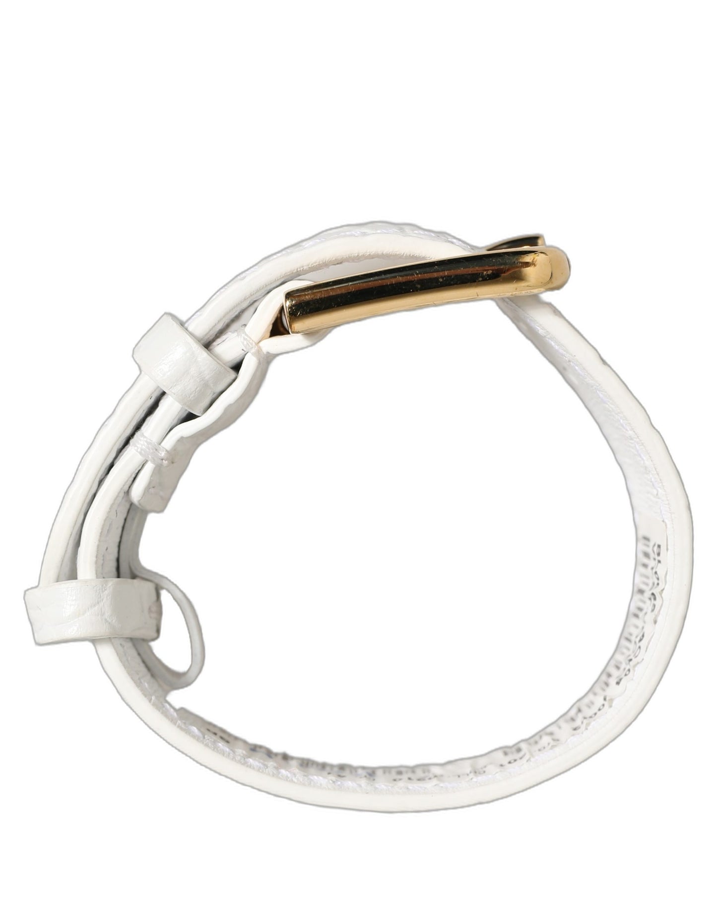 White Embossed Leather Gold Buckle Belt Strap Bracelet
