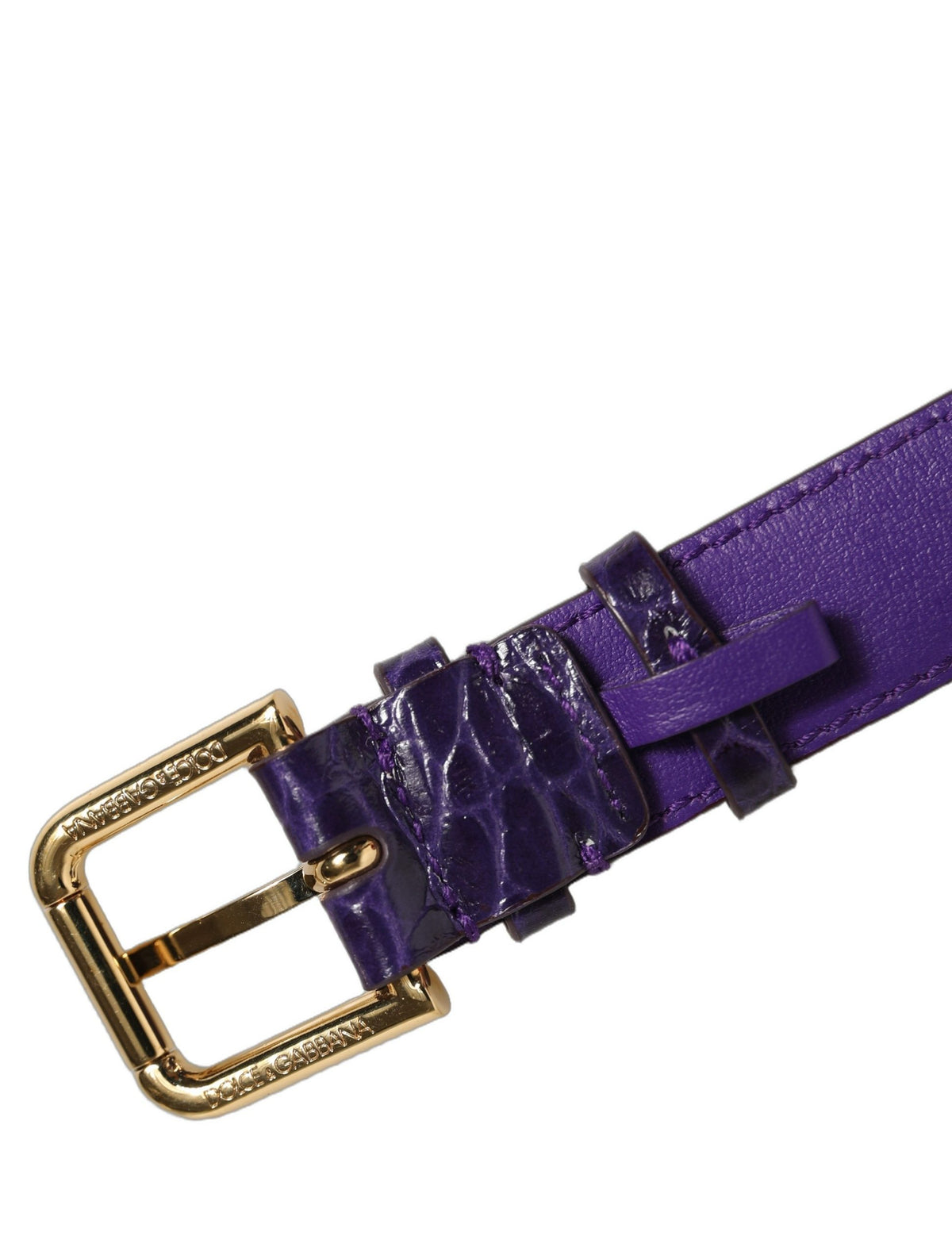 Violet Embossed Leather Gold Buckle Belt Strap Bracelet