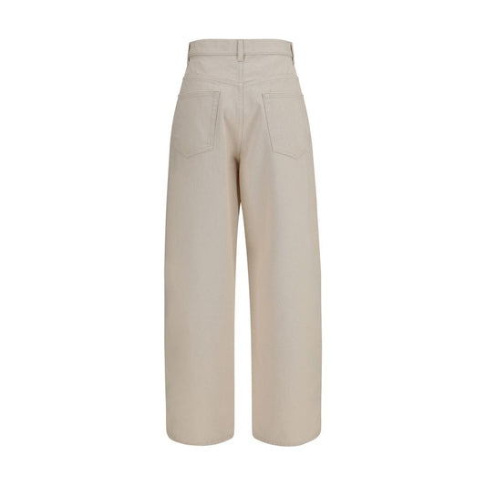 Beige Cotton Straight-Leg Jeans