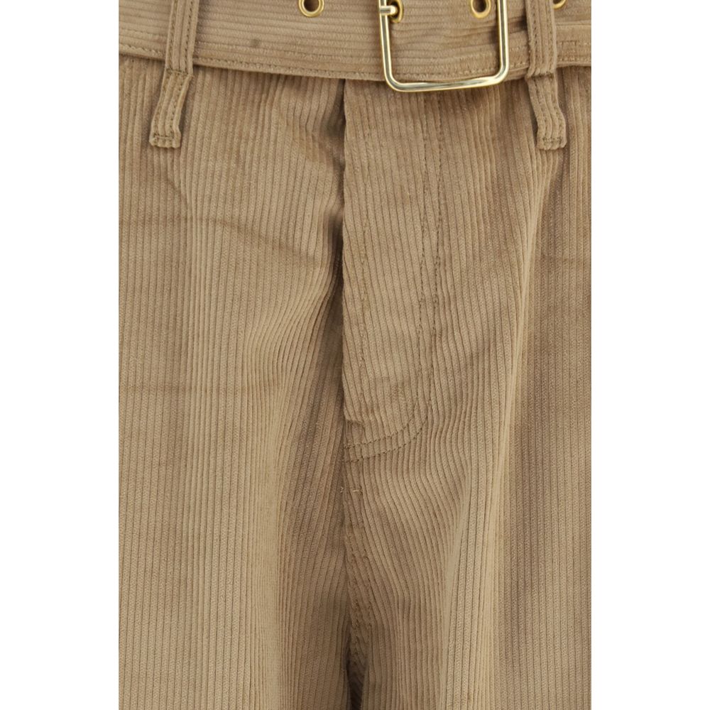 Beige Cotton Casual Pants