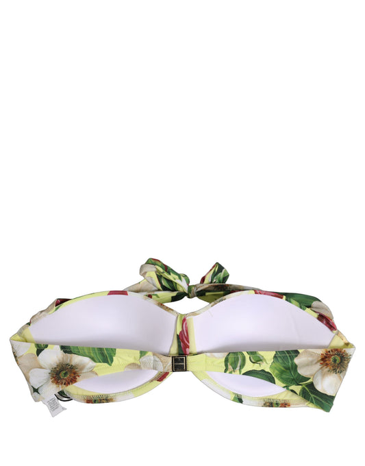 Yellow Floral Halter Nylon Beachwear Bikini Top