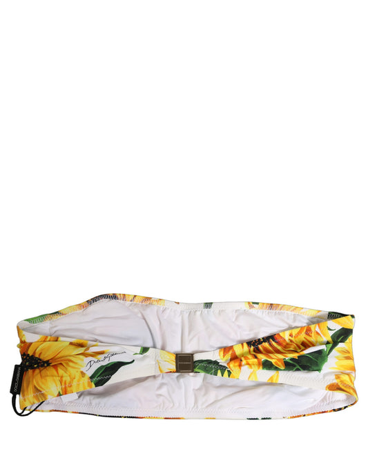 White Sunflower Print Bandeau Beachwear Bikini Top