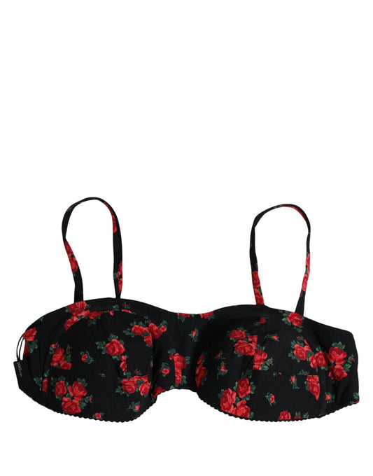 Black Floral Print Underwire Beachwear Bikini Top