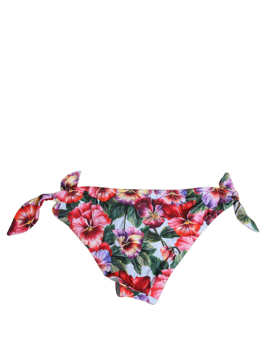 White Floral Print Nylon Beachwear Bikini Bottom