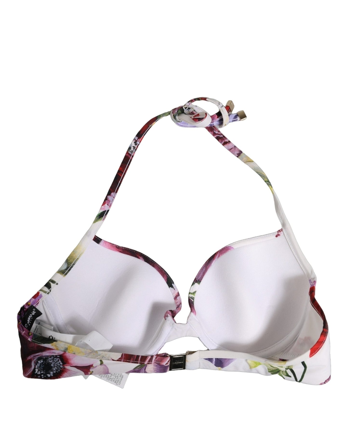 White Floral Print Nylon Beachwear Bikini Top