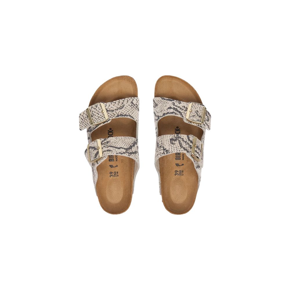 Gray Leather Flat Sandals