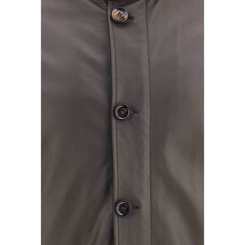Brown Leather Full-Length Jacket