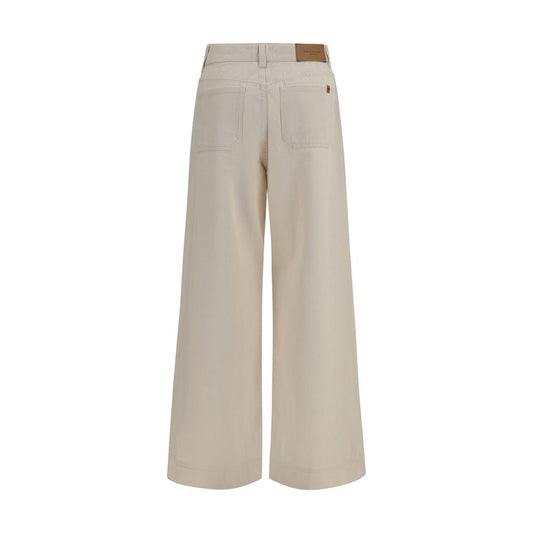 Beige Cotton Casual Pants