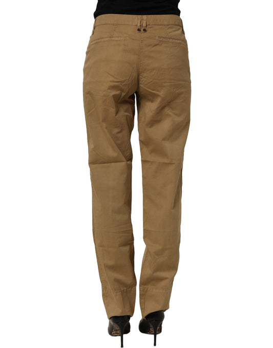 Brown Straight Cotton Stretch Chino Pants