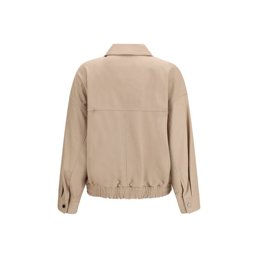 Beige Leather Leather Jacket
