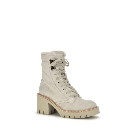 Beige Calf Leather Bos Taurus Lace-Up Boots