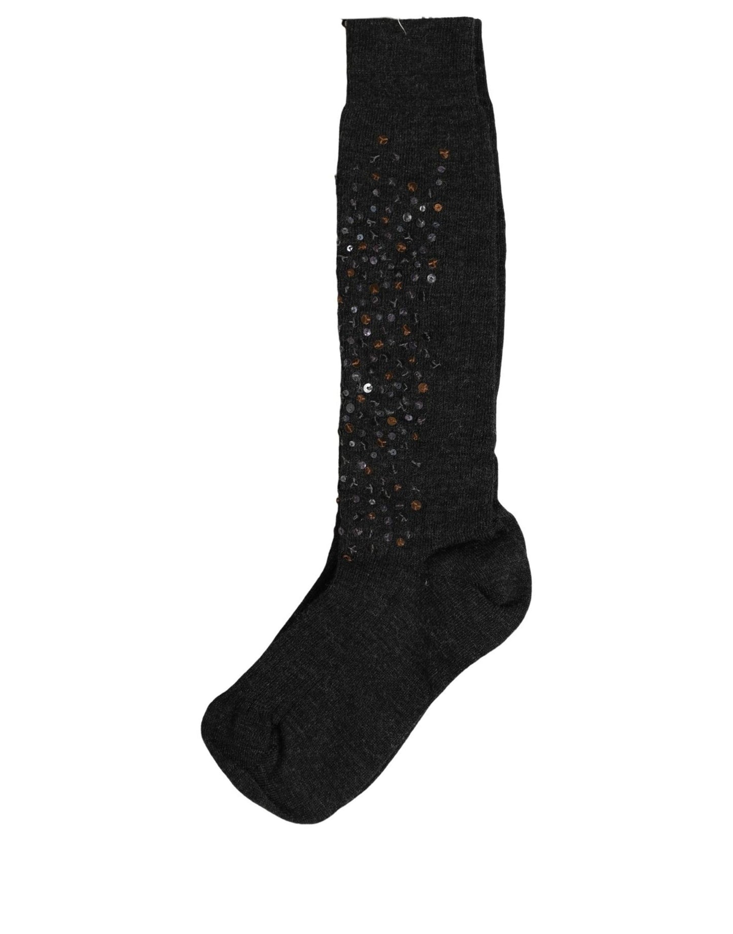 Dark Gray Sequined Wool Knee High Accessory Socks