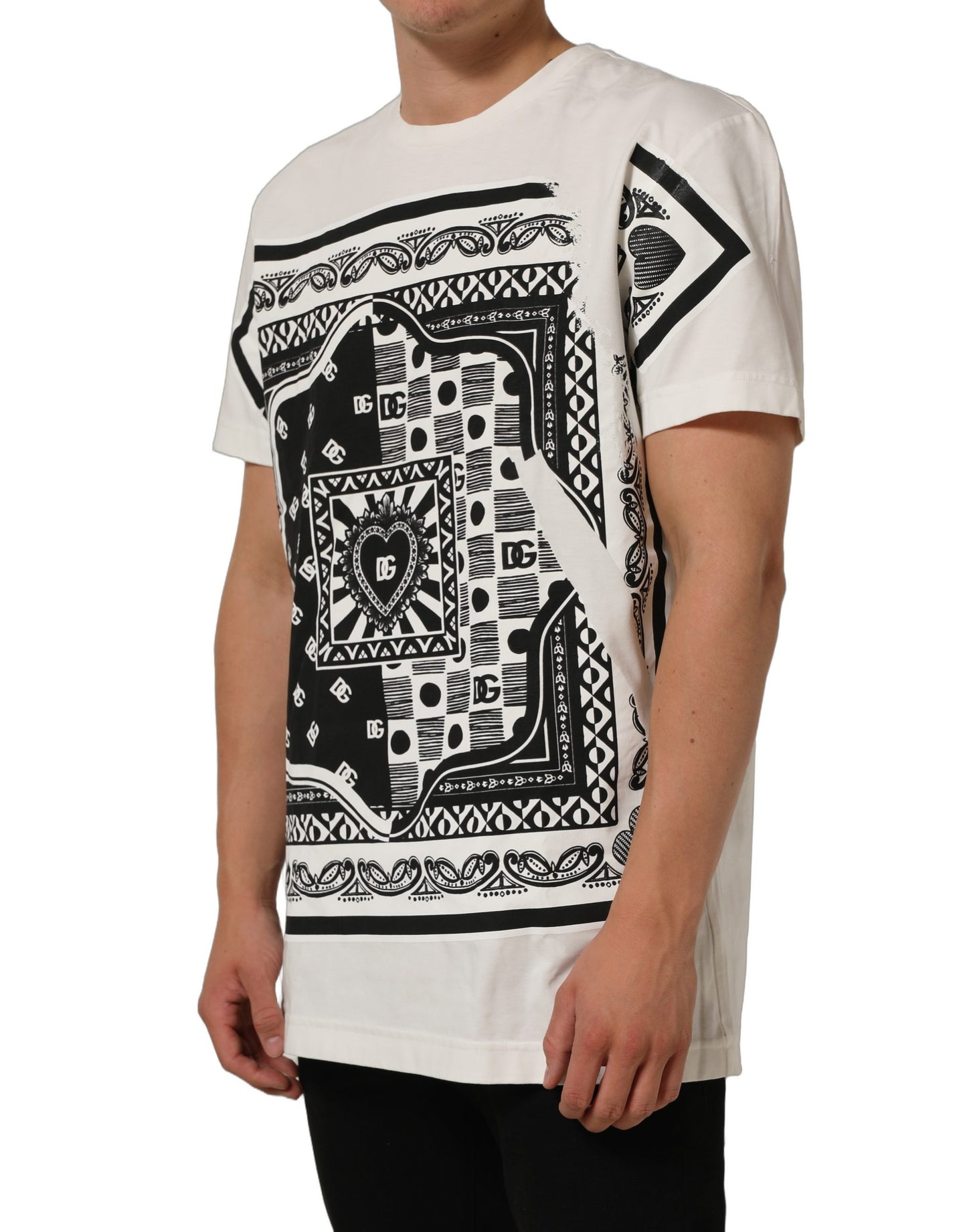 White Bandana Print Cotton Crew Neck T-shirt