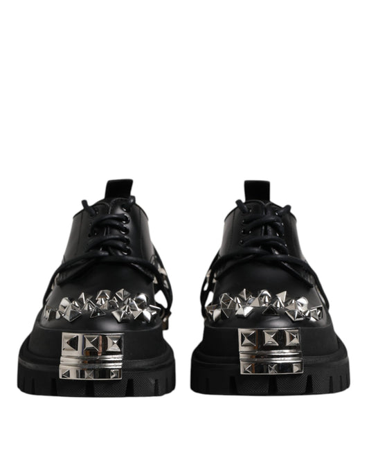 Black Studded Leather Hi-Trekking Derby Men Shoes