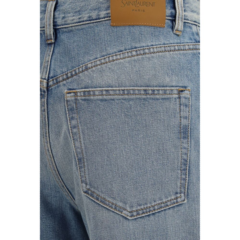Blue Cotton High-Waisted Jean