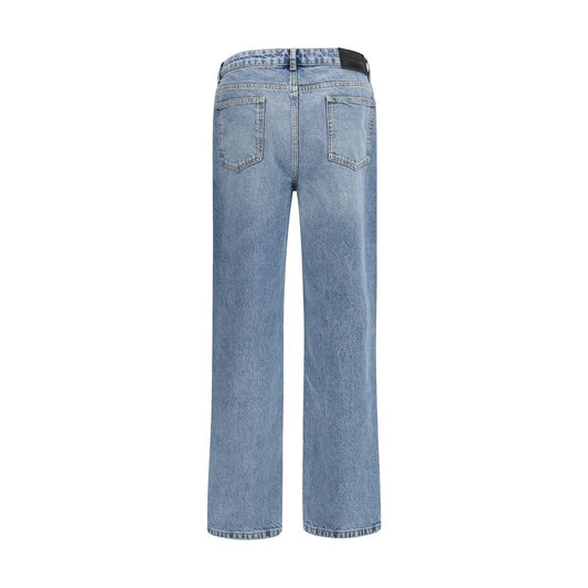 Blue Cotton Straight-Leg Jeans