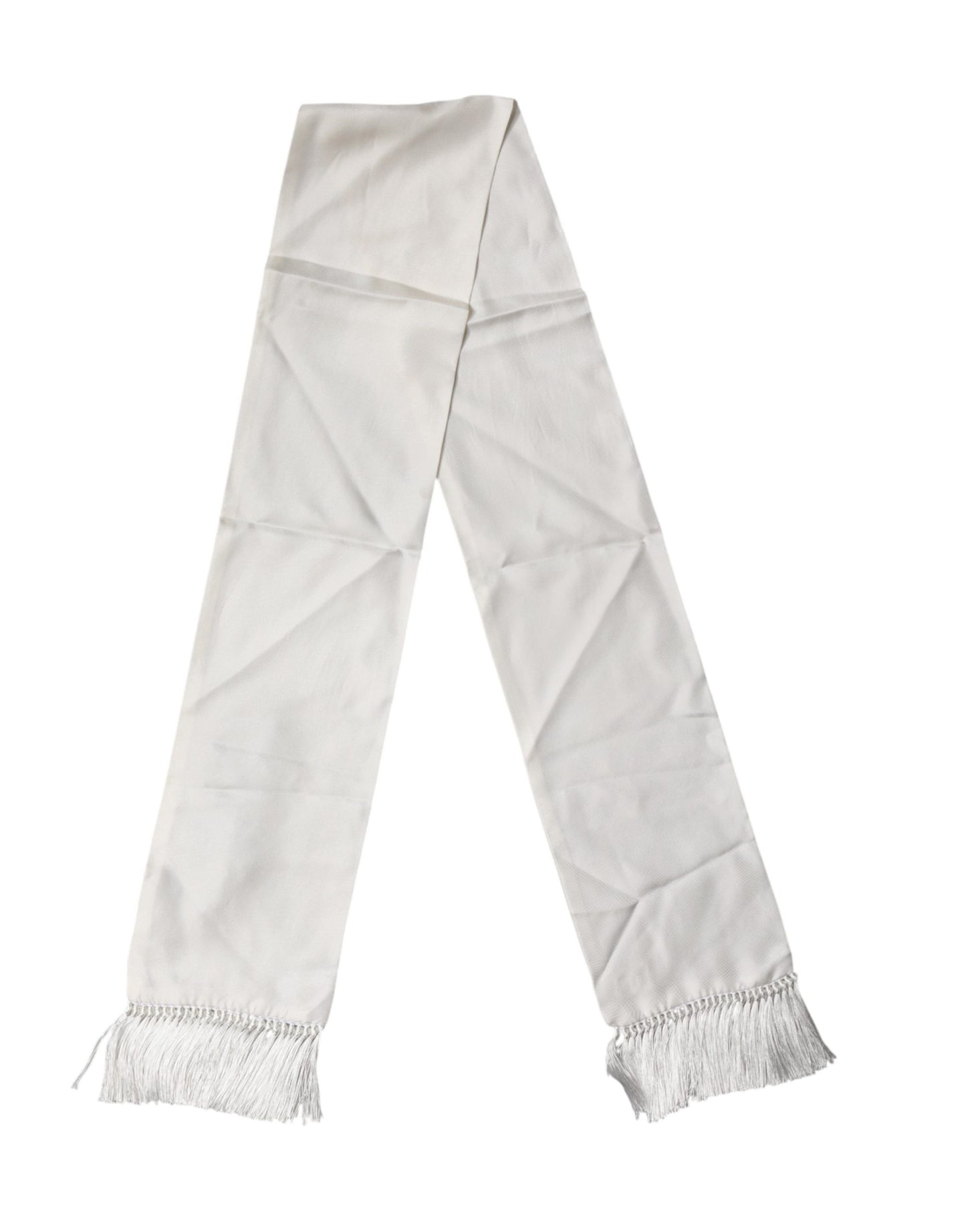 Men White Silk Fringed Edge Lace Stole Scarf